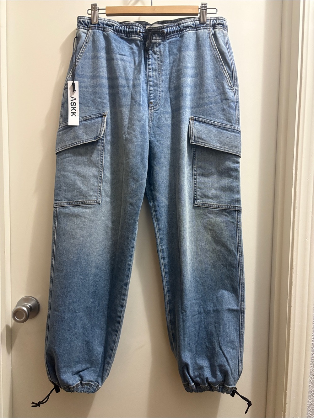 ASKK NY Light Blue Relaxed Cargo Denim Joggers